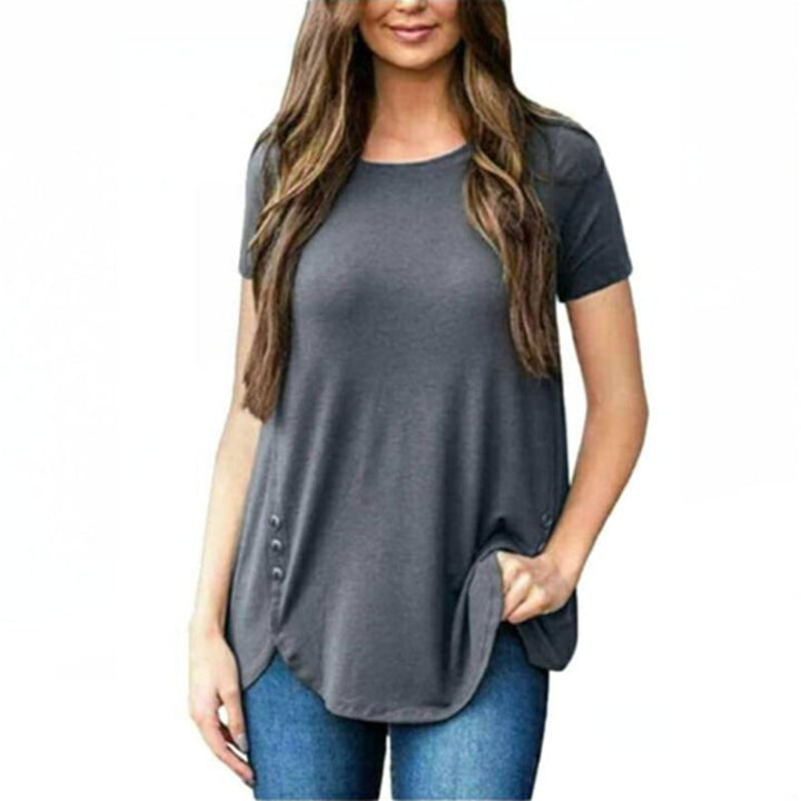 Soft Lightweight Button Deco Shirt Tunic  Top Image 1