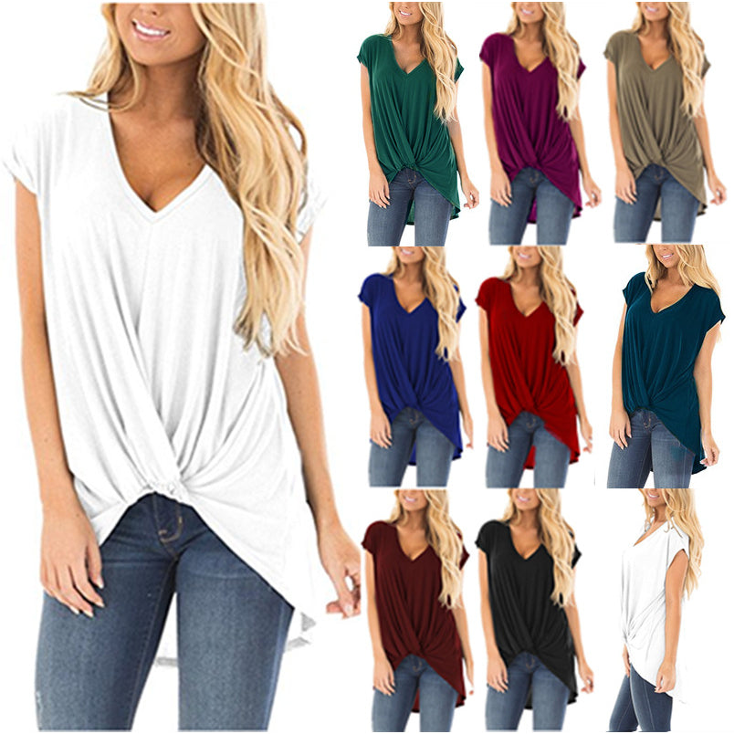 Hi Lo Cut Twist Knotted Casual Tunic Shirt in 9 Colors Image 1