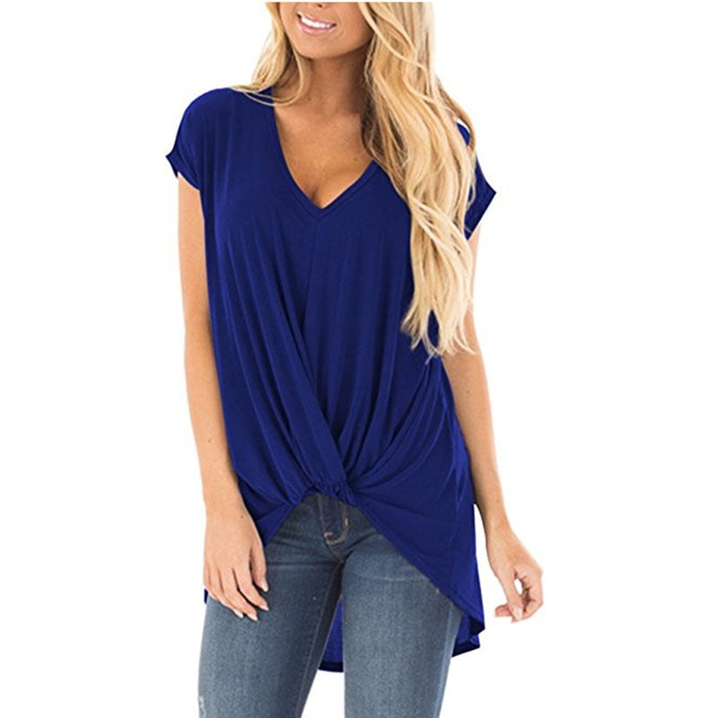 Hi Lo Cut Twist Knotted Casual Tunic Shirt in 9 Colors Image 1