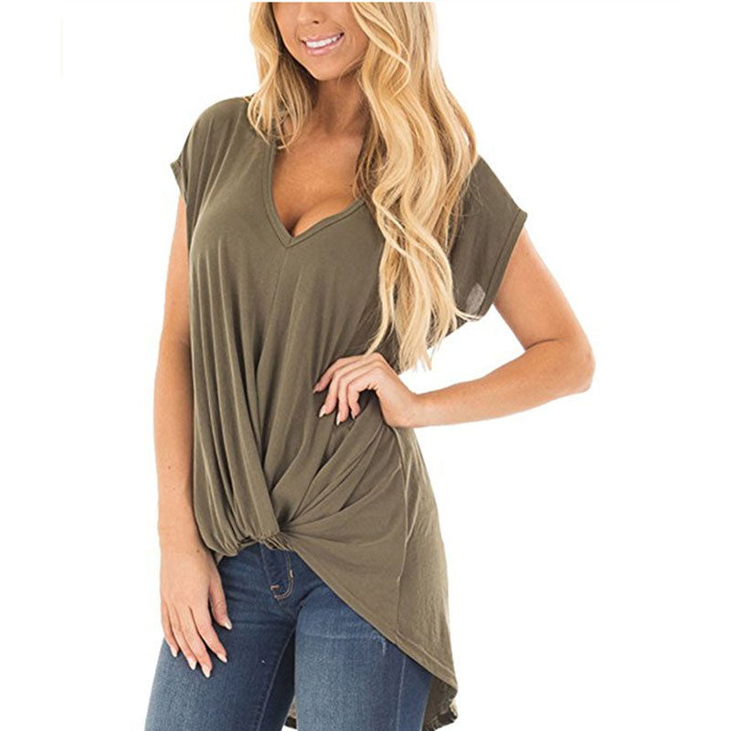 Hi Lo Cut Twist Knotted Casual Tunic Shirt in 9 Colors Image 4