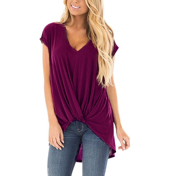 Hi Lo Cut Twist Knotted Casual Tunic Shirt in 9 Colors Image 6