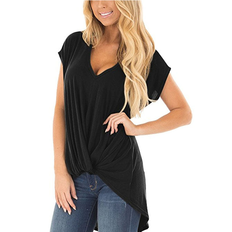 Hi Lo Cut Twist Knotted Casual Tunic Shirt in 9 Colors Image 7