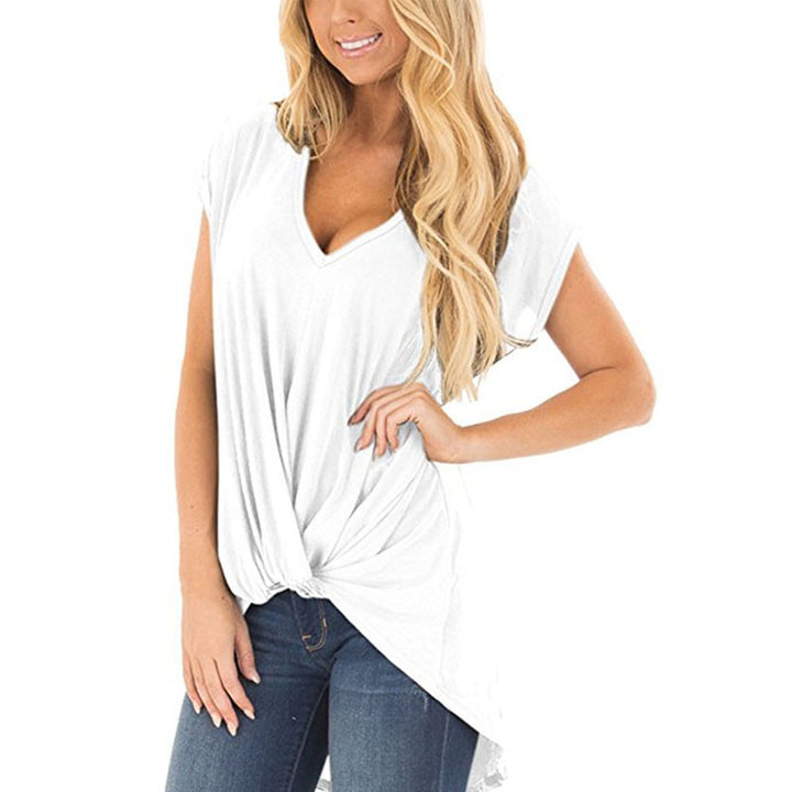 Hi Lo Cut Twist Knotted Casual Tunic Shirt in 9 Colors Image 8