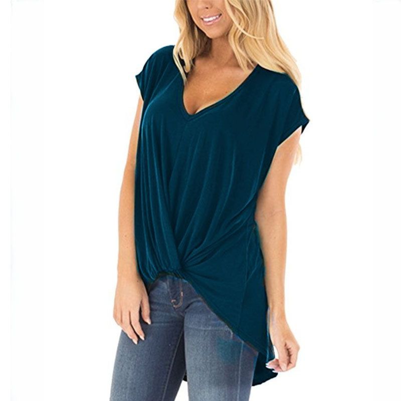 Hi Lo Cut Twist Knotted Casual Tunic Shirt in 9 Colors Image 9