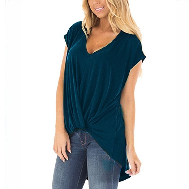 Hi Lo Cut Twist Knotted Casual Tunic Shirt in 9 Colors Image 1