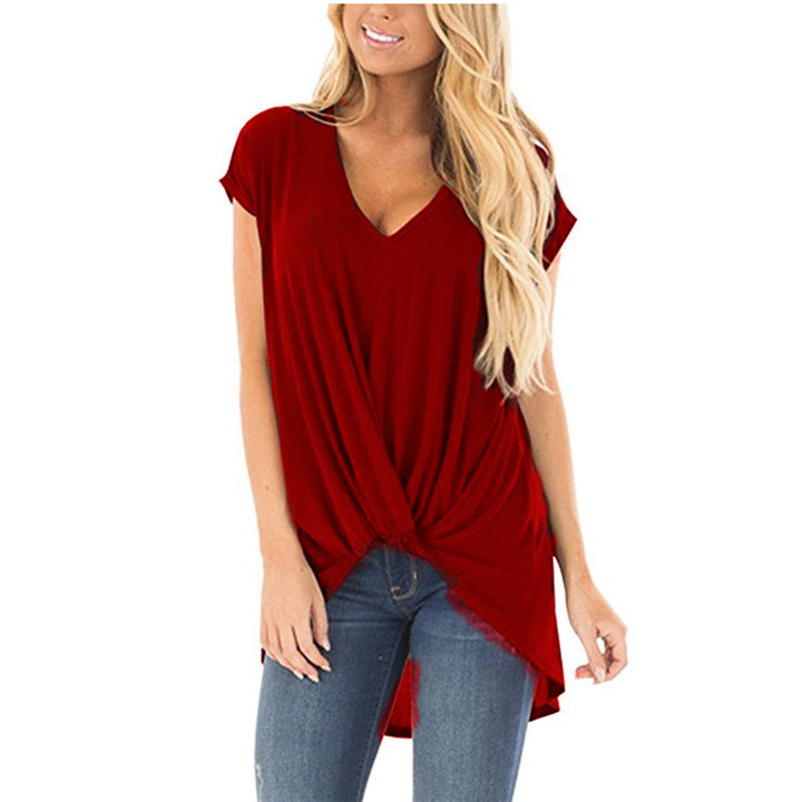 Hi Lo Cut Twist Knotted Casual Tunic Shirt in 9 Colors Image 11