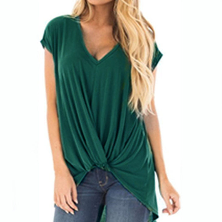 Hi Lo Cut Twist Knotted Casual Tunic Shirt in 9 Colors Image 12