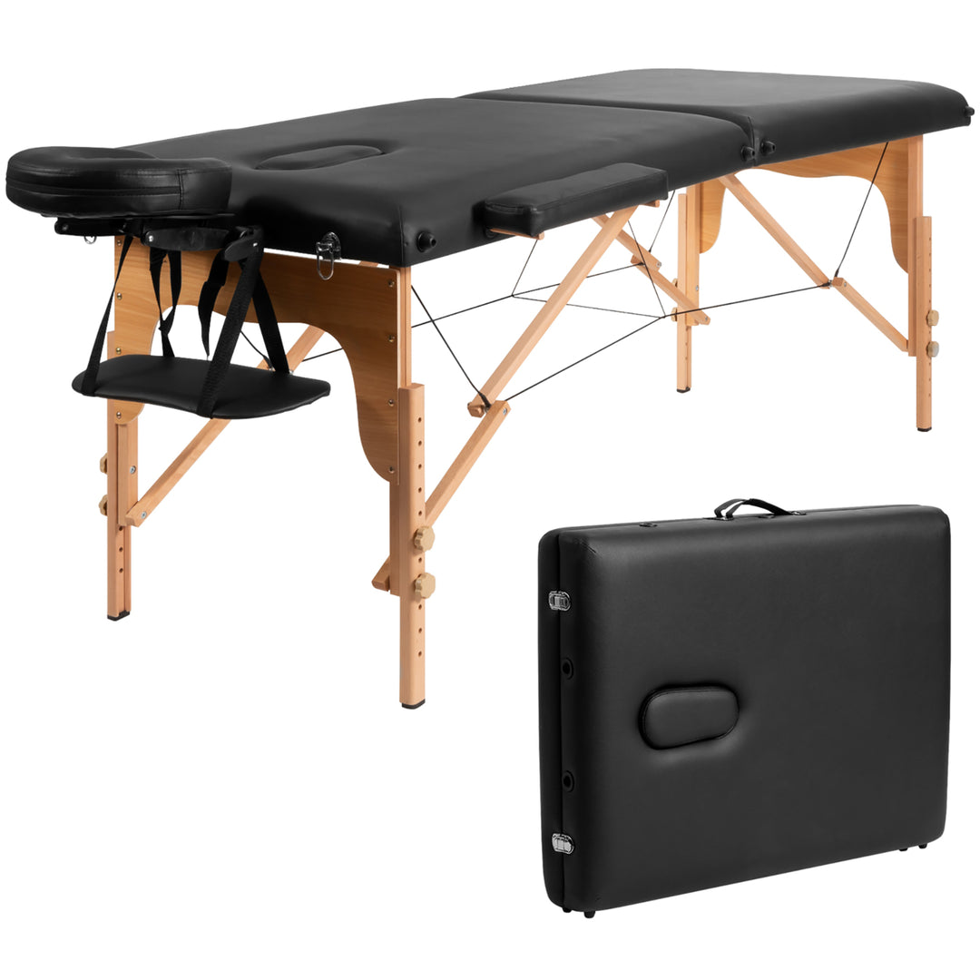 Costway 84L Portable Massage Table Adjustable Facial Spa Bed Tattoo w/ Carry Case Black Image 1