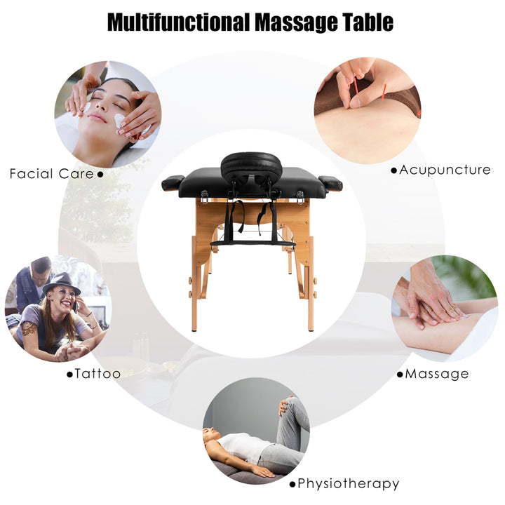 Costway 84L Portable Massage Table Adjustable Facial Spa Bed Tattoo w/ Carry Case Black Image 4