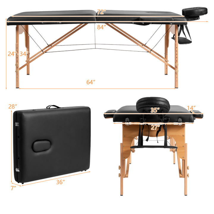 Costway 84L Portable Massage Table Adjustable Facial Spa Bed Tattoo w/ Carry Case Black Image 9