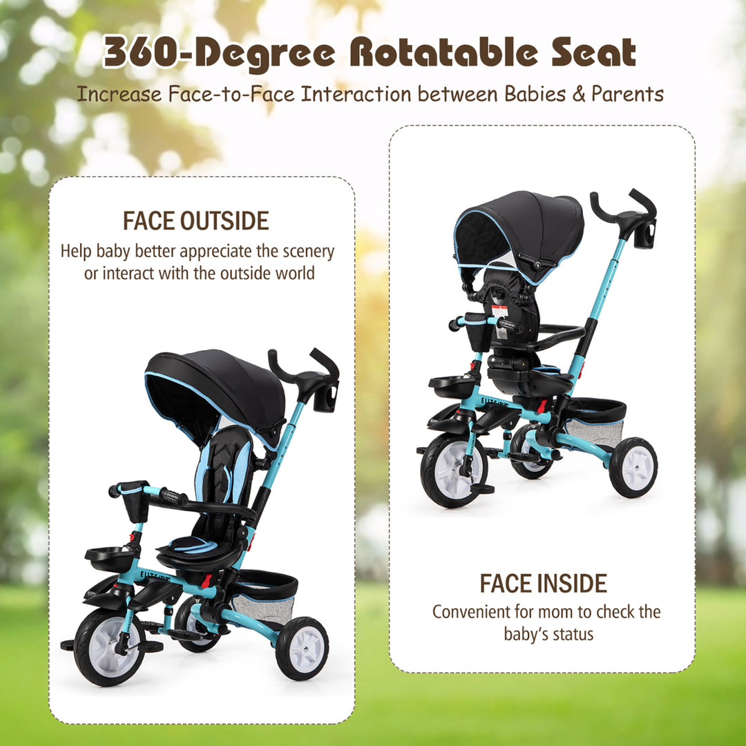 Costway 6-In-1 Kids Baby Stroller Tricycle Detachable Learning Toy Bike w/ Canopy Pink\Blue\Gray Image 1