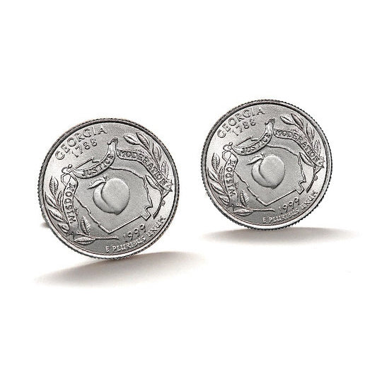 Georgia State Quarter Coin Cufflinks Uncirculated U.S. Quarter 1999 Cuff Links Image 1