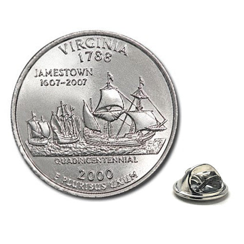 Virginia State Quarter Coin Lapel Pin Uncirculated U.S. Quarter 2000 Tie Pin Image 1