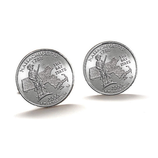 Massachusetts State Quarter Coin Cufflinks Uncirculated U.S. Quarter 2000 Cuff Links Image 1