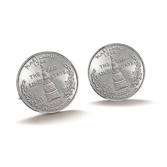 Maryland State Quarter Coin Cufflinks Uncirculated U.S. Quarter 2000 Cuff Links Image 1