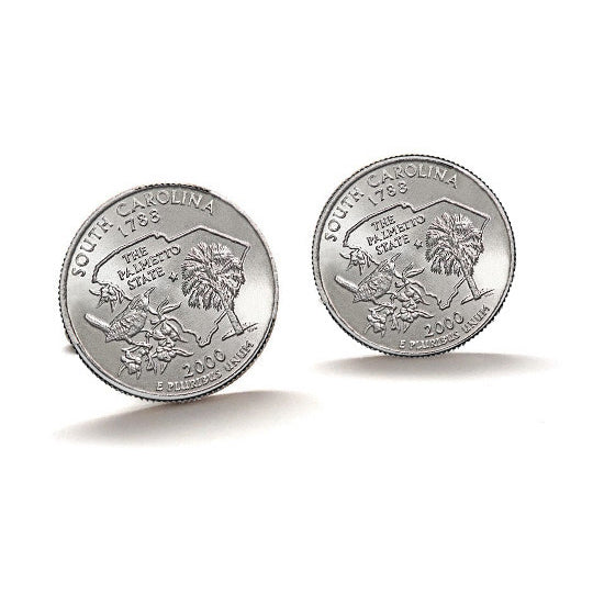 South Carolina State Quarter Coin Cufflinks Uncirculated U.S. Quarter 2000 Cuff Links Image 1