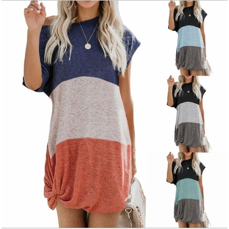 Contrast Color Twist Knot Casual Dress Image 1