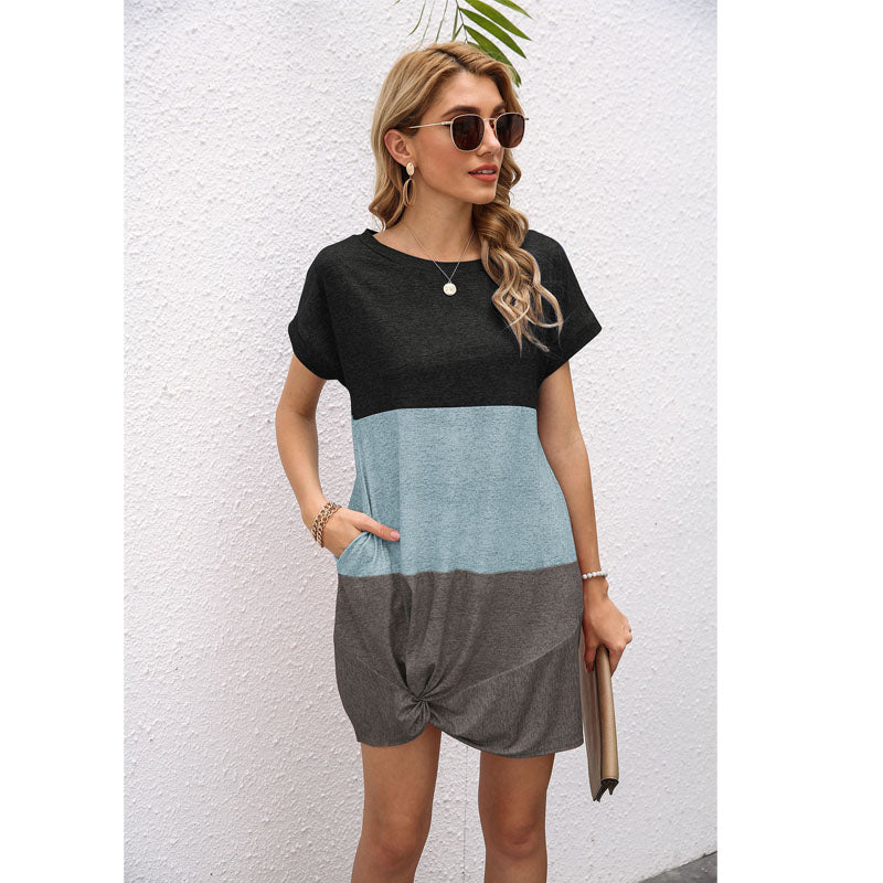 Contrast Color Twist Knot Casual Dress Image 6