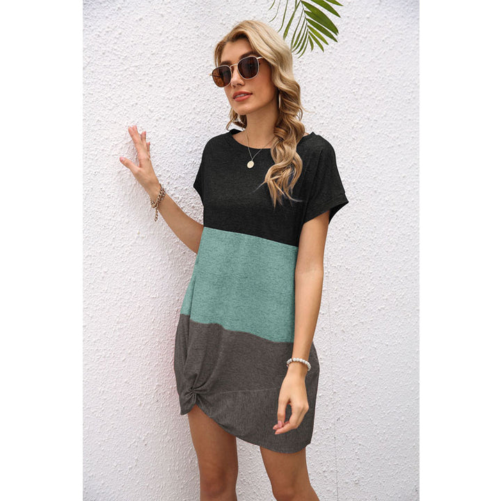 Contrast Color Twist Knot Casual Dress Image 7