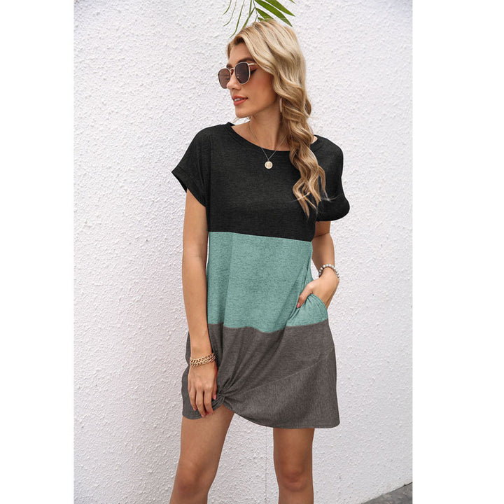 Contrast Color Twist Knot Casual Dress Image 8