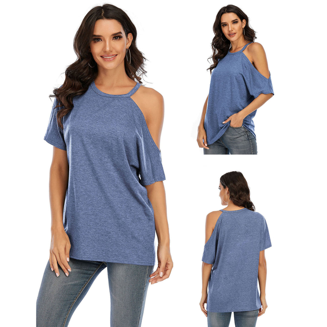 Single Cold Shoulder Loose Casual Tunic Top Shirt Image 4