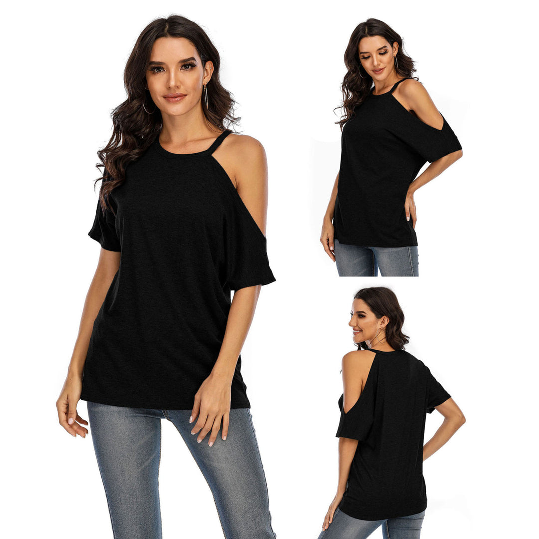 Single Cold Shoulder Loose Casual Tunic Top Shirt Image 4