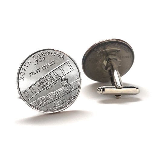 North Carolina State Quarter Coin Cufflinks Uncirculated U.S. Quarter 2001 Cuff Links Image 2