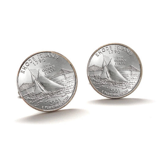 Rhode Island State Quarter Coin Cufflinks Uncirculated U.S. Quarter 2001 Cuff Links Image 1