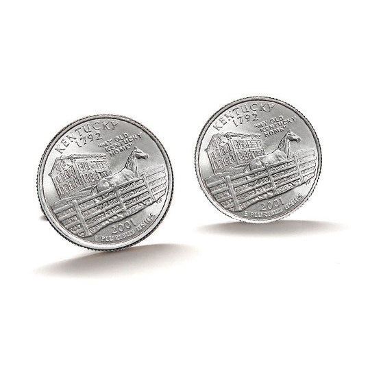 Kentucky State Quarter Coin Cufflinks Uncirculated U.S. Quarter 2001 Cuff Links Image 1