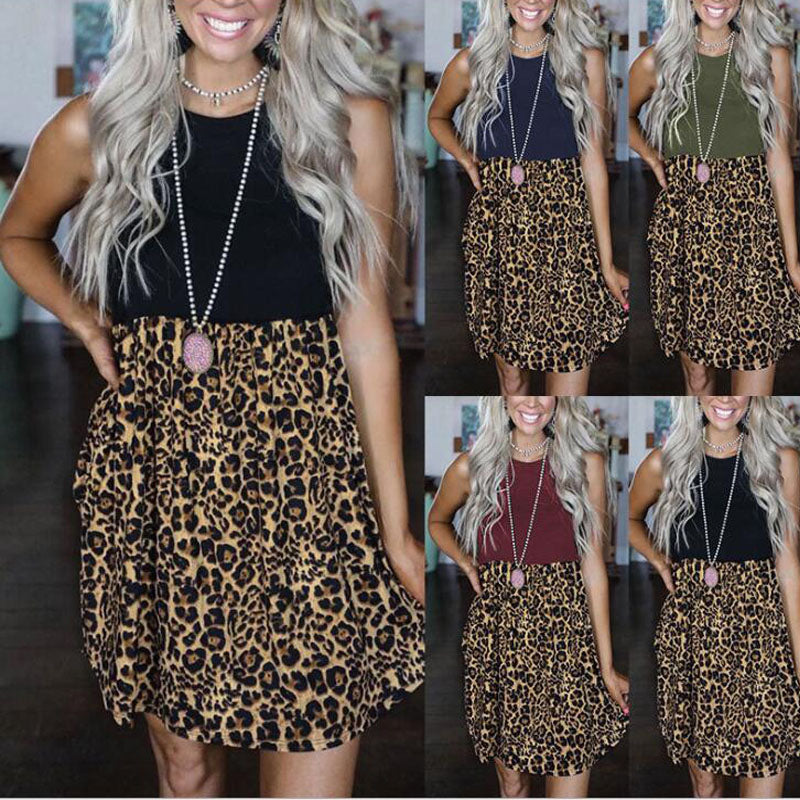 Soft Lightweight Stretchy Waist Sleeveless Leopard Mini Dress Image 1