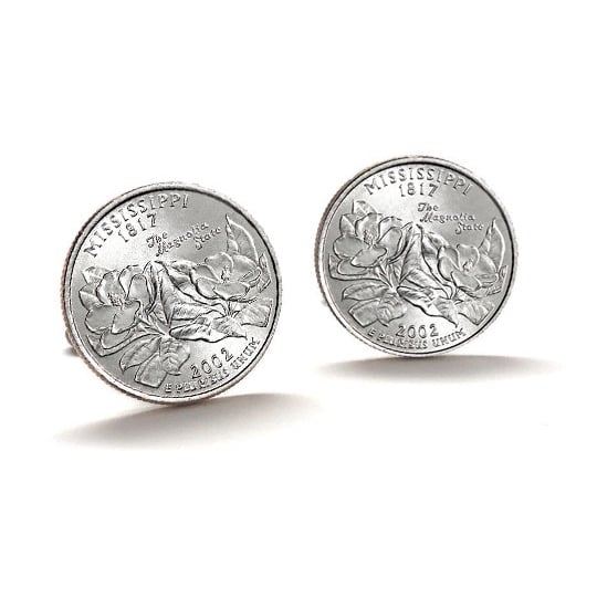 Mississippi State Quarter Coin Cufflinks Uncirculated U.S. Quarter 2002 Cuff Links Image 1