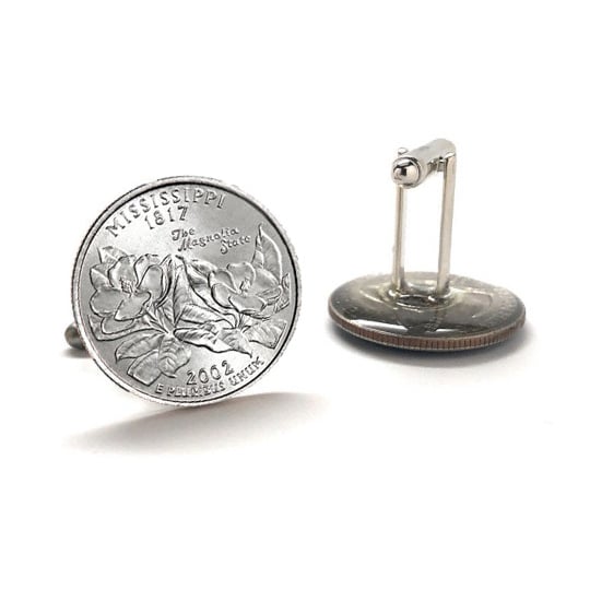 Mississippi State Quarter Coin Cufflinks Uncirculated U.S. Quarter 2002 Cuff Links Image 3