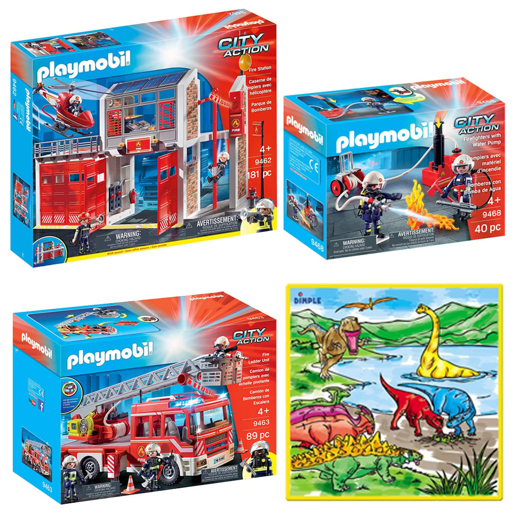 Playmobil Fire Station, Fire Ladder Unit and Firefighters with Water Pump, 310 Pcs Kids Playset with Small Washable Image 1