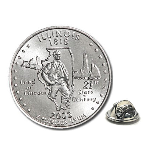 Illinois State Quarter Coin Lapel Pin Uncirculated U.S. Quarter 2003 Tie Pin Image 1