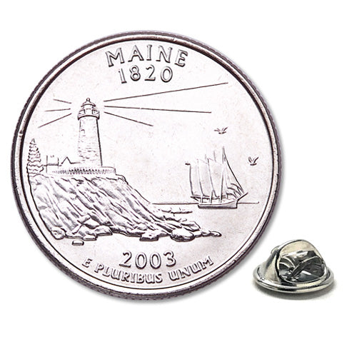 Maine State Quarter Coin Lapel Pin Uncirculated U.S. Quarter 2003 Tie Pin Image 1