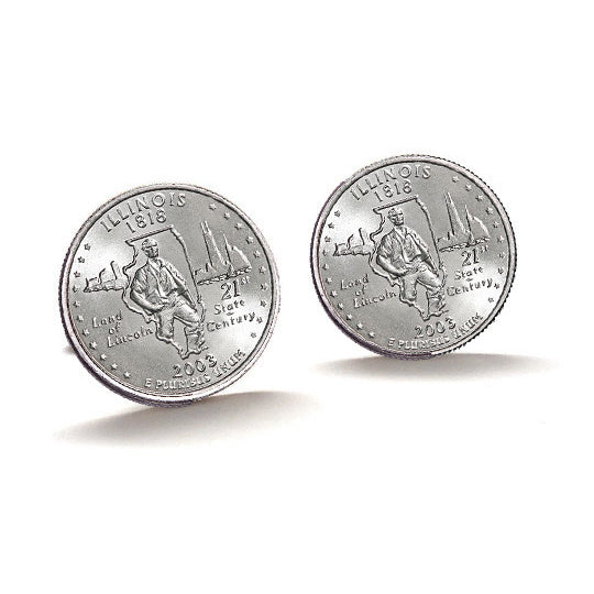 Illinois State Quarter Coin Cufflinks Uncirculated U.S. Quarter 2003 Cuff Links Image 1