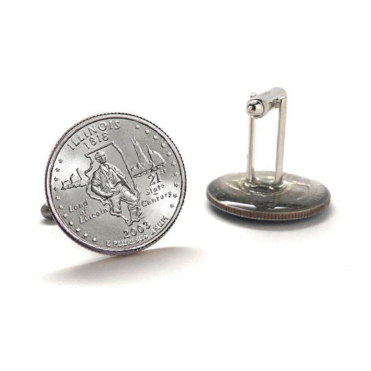 Illinois State Quarter Coin Cufflinks Uncirculated U.S. Quarter 2003 Cuff Links Image 3