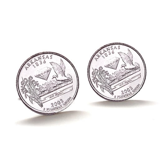 Arkansas State Quarter Coin Cufflinks Uncirculated U.S. Quarter 2003 Cuff Links Image 1