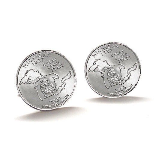 Michigan State Quarter Coin Cufflinks Uncirculated U.S. Quarter 2004 Cuff Links Image 1