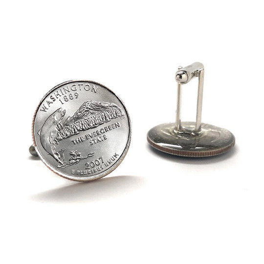 Washington State Quarter Coin Cufflinks Uncirculated U.S. Quarter 2007 Cuff Links Image 3