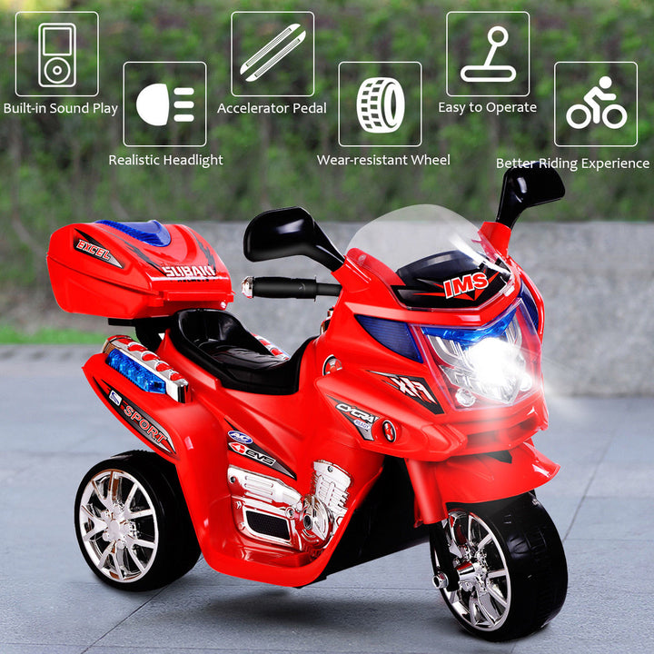 Costway 3 Wheel Kids Ride On Motorcycle 6V Battery Powered Electric Toy Power Bicycle Image 4