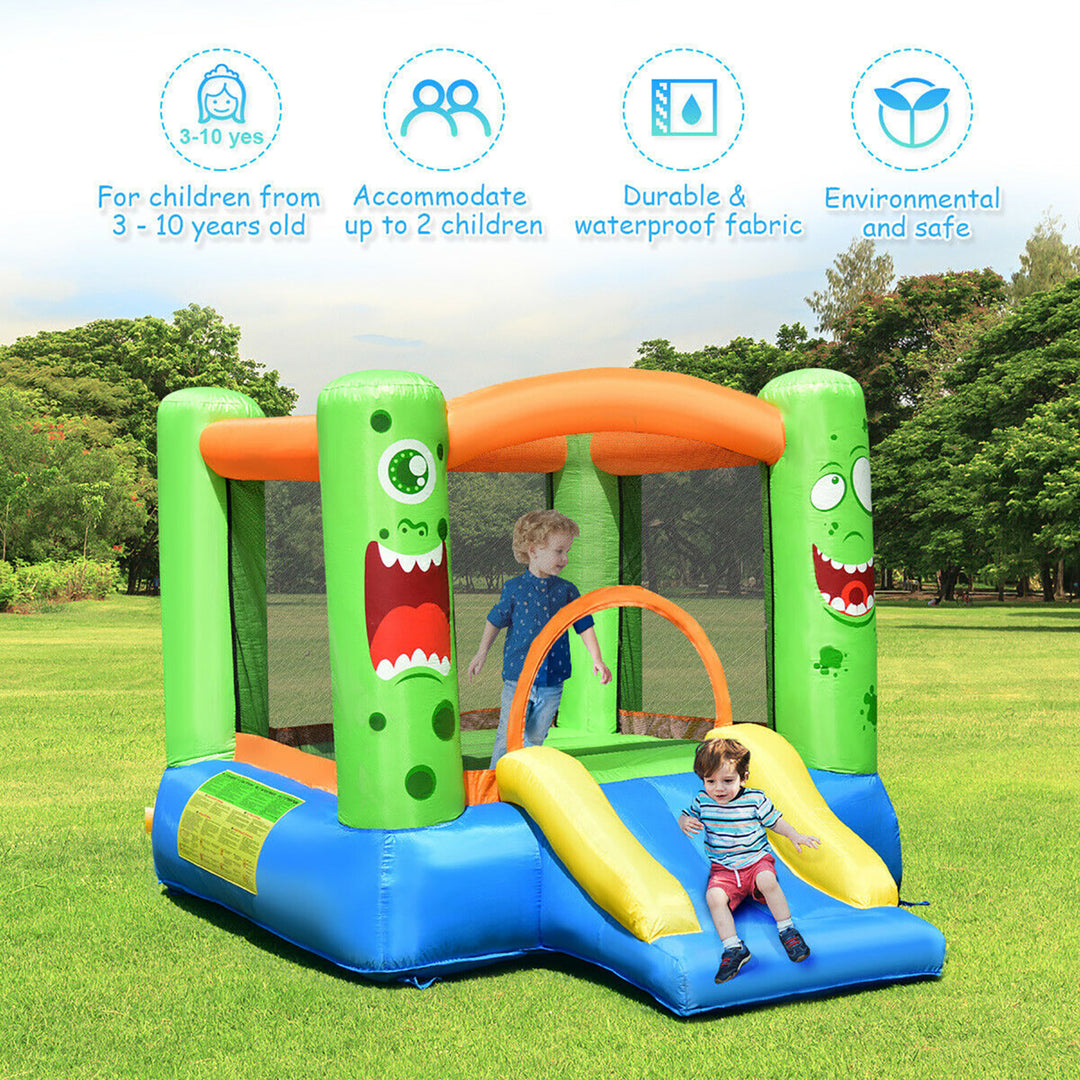 Inflatable Bounce House Jumper Castle Kids Playhouse w/ Basketball Hoop and Slide Image 4