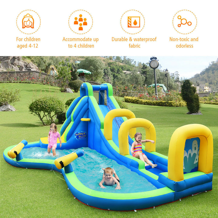 Inflatable Water Slide Kids Bounce House Castle Splash Water Pool W/ 750W Blower Image 4