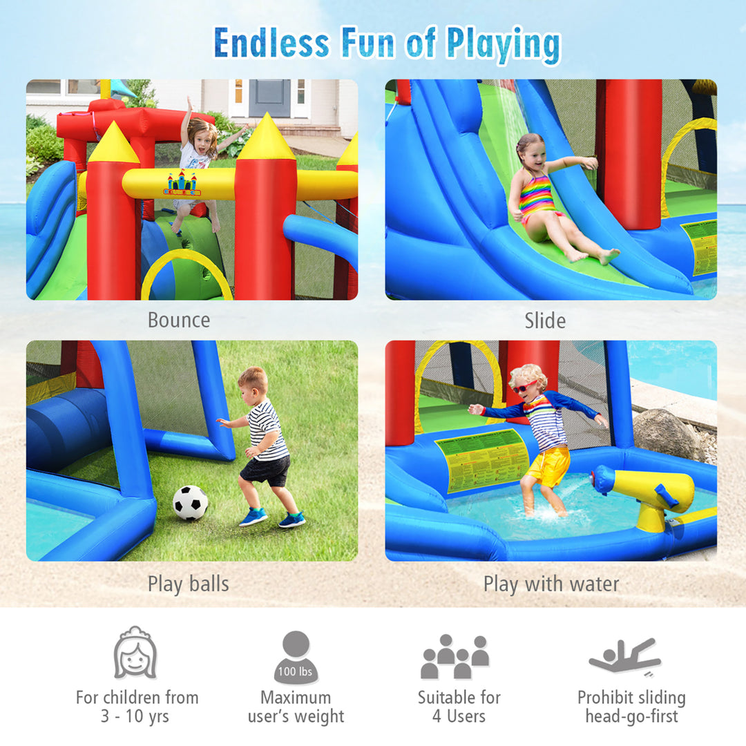 Inflatable Bouncer Water Slide Bounce House Splash Pool without Blower Image 4