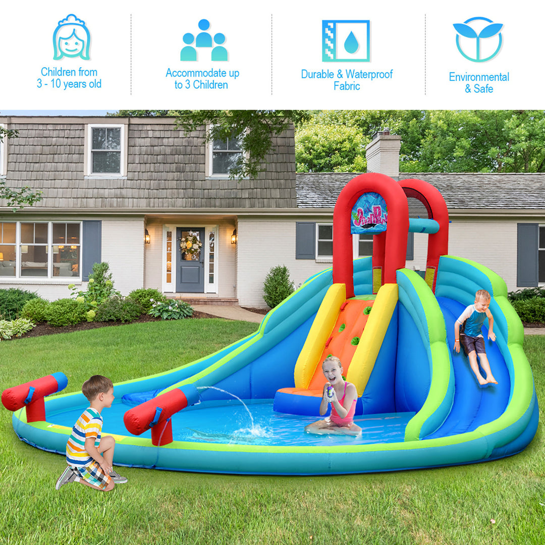 Inflatable Bounce House Kids Water Splash Pool Dual Slides Climbing Wall without Blower Image 4