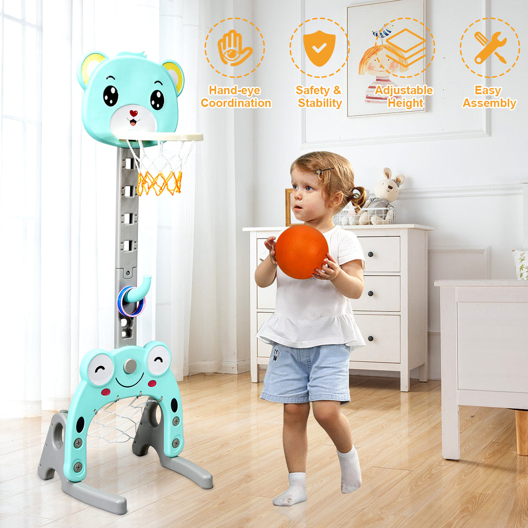 Adjustable Kids 3-in-1 Sports Activity Center Basketball Hoop Set Stand W/Balls Image 4