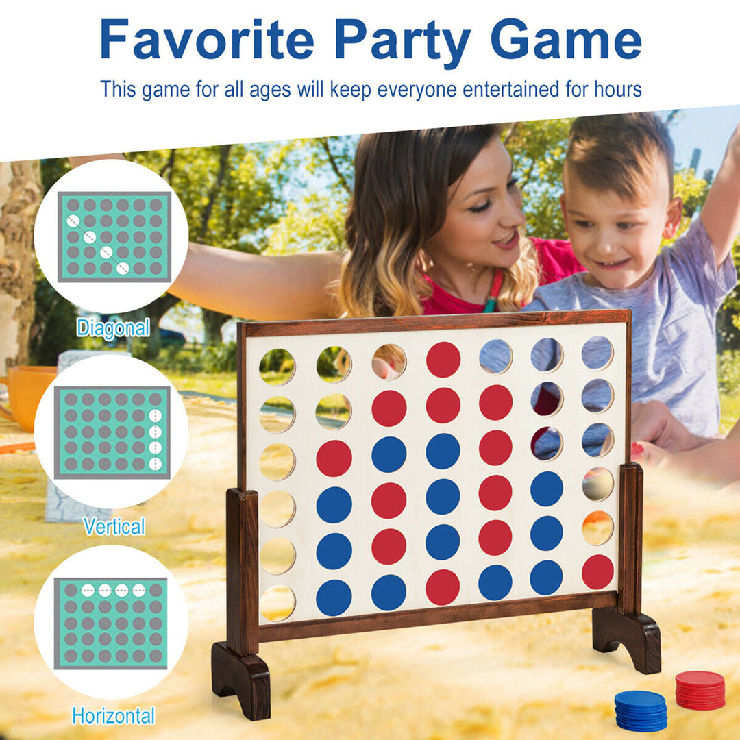 Giant 4 In A Row Game Wood Board Connect Game Toy For Adults Kids w/Carrying bag Natural Image 4