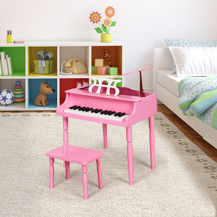 Costway 30-Key Classic Baby Grand Piano Toddler Toy Wood w/ Bench and Music Rack PinkBlack Image 4