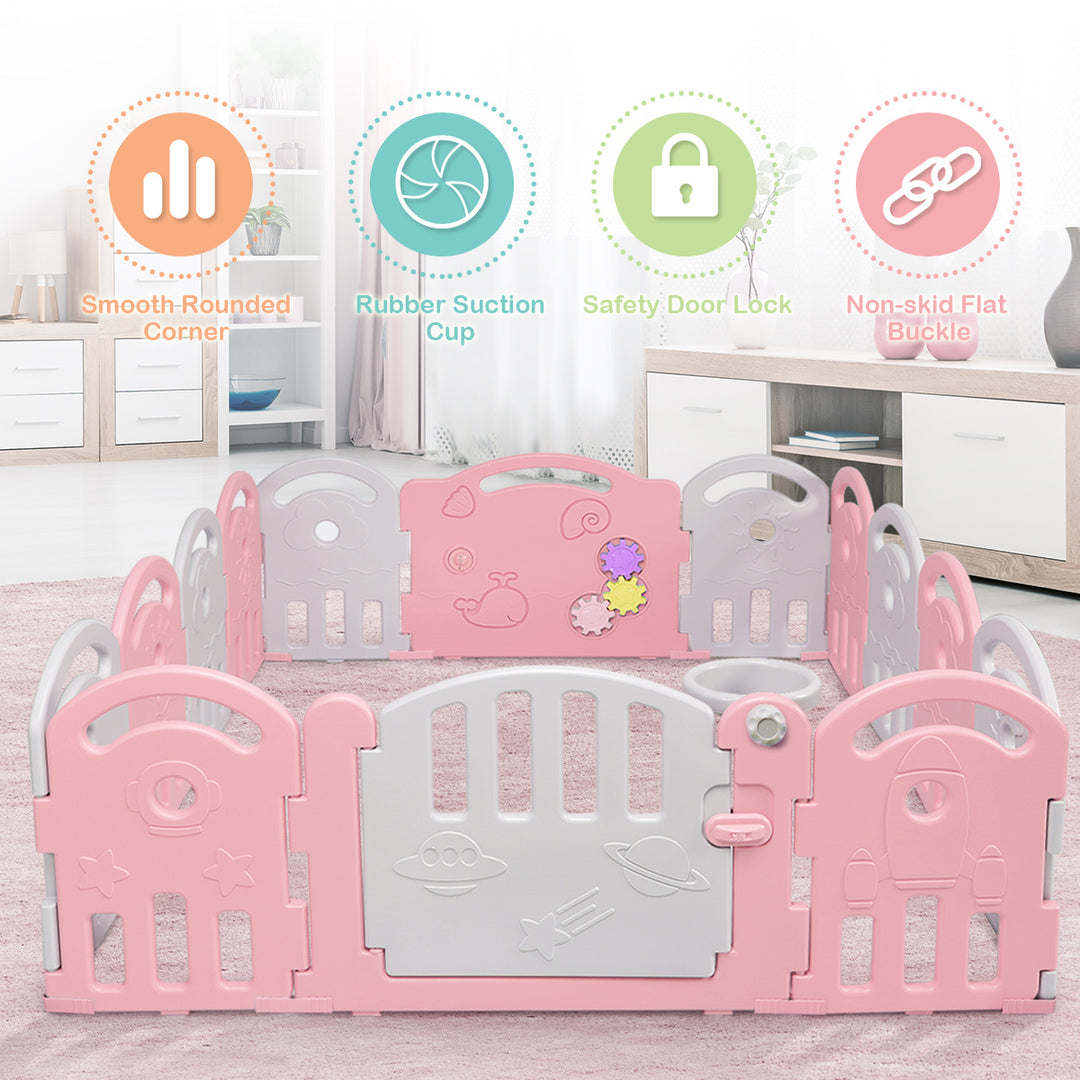 14-Panel Baby Playpen Kids Activity Center Playard w/Music Box Image 4