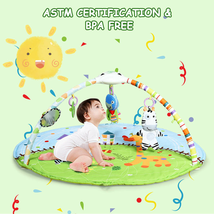 Baby Activity Gym Play Mat w/ Hanging Toys Projector Infant Educational Playtime Image 4